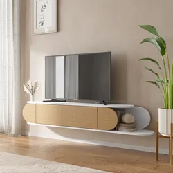 Mobile porta tv sospeso 180x30 cm bianco e rovere - Lorna