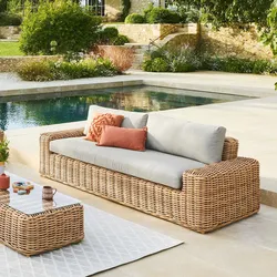 Divano tre posti in polyrattan naturale con cuscino - Savern