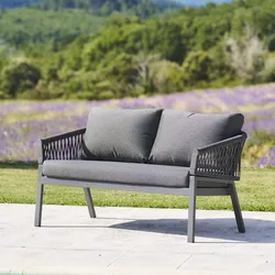 Divano due posti da giardino in alluminio grafite con cuscini e dettagli in corda grigio scuro - Clerc