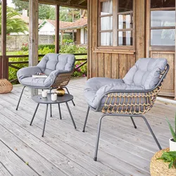 Set relax con 2 poltrone e tavolino rotondo in acciaio grafite e corda naturale - Cullad