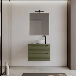 Mobile bagno sospeso 70 cm verde nordico cannettato con top - Deck