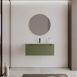 Mobile bagno sospeso 90 cm verde nordico cannettato con lavabo - Deck