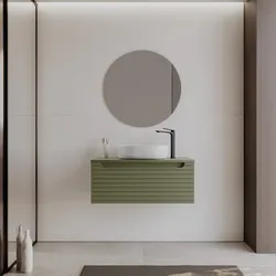Mobile bagno sospeso 90 cm verde nordico cannettato con top e specchio - Deck