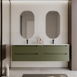 Mobile bagno sospeso 180 cm verde nordico cannettato con lavabo e specchio - Deck