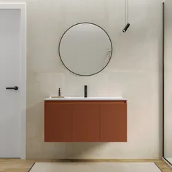 Mobile bagno sospeso con ante 100 cm terracotta cannettato con lavabo e specchio - Nerk