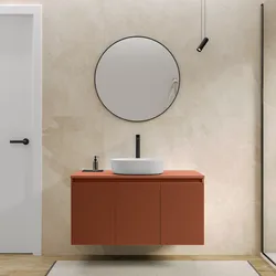 Mobile bagno sospeso con ante 100 cm terracotta cannettato con top e specchio - Nerk