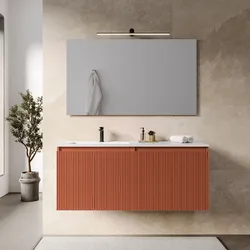 Mobile bagno sospeso con ante 120 cm terracotta cannettato con lavabo sx e specchio - Nerk