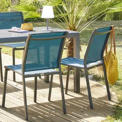 Sedia impilabile da giardino in alluminio grafite e textilene blu pavone - Catuja
