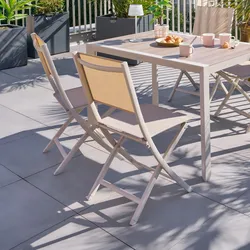 Sedia pieghevole da giardino in alluminio e textilene crema - Catuja