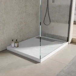 Piatto doccia 100x70 cm  in acrilico effetto pietra bianco con canalina in acciaio - Denb