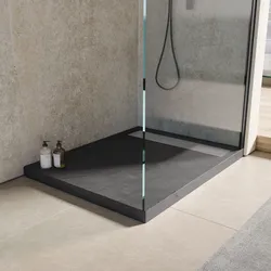 Piatto doccia 100x80 cm  in acrilico effetto pietra antracite con canalina in acciaio - Denb
