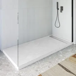 Piatto doccia 160x80 cm  in acrilico effetto pietra bianco con canalina in acciaio - Denb