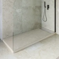 Piatto doccia 180x80 cm  in acrilico effetto pietra sabbia con canalina in acciaio - Denb