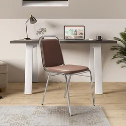 Sedia ufficio impilabile in similpelle cognac con gambe in metallo cromo - Wesper