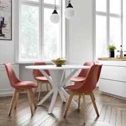 Set 4 sedie in polipropilene ruggine con cuscino in similpelle e gambe legno - Alborg Plus