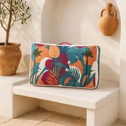 Cuscino da pavimento per esterno 60x40 cm in poliestere blu pavone disegno fiori e maniglia - Amleto