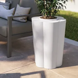 Portavaso da esterno rotondo 50 cm a forma di fiore in polietilene bianco  - Kanvas