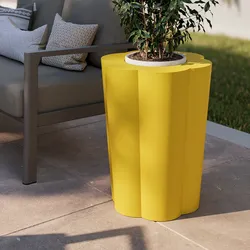 Portavaso da esterno rotondo 50 cm a forma di fiore in polietilene giallo - Kanvas