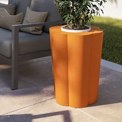 Portavaso da esterno rotondo 50 cm a forma di fiore in polietilene ocra - Kanvas
