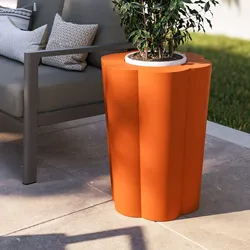 Portavaso da esterno rotondo 50 cm a forma di fiore in polietilene arancione - Kanvas