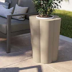 Portavaso da esterno rotondo 50 cm a forma di fiore in polietilene crema - Kanvas
