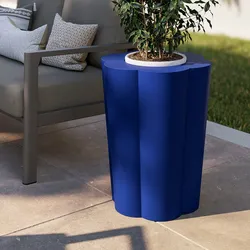 Portavaso da esterno rotondo 50 cm a forma di fiore in polietilene blu  - Kanvas