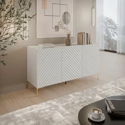 Madia 165x75h cm bianco cannettato obliquo con piedi oro e 3 ante - Emerald