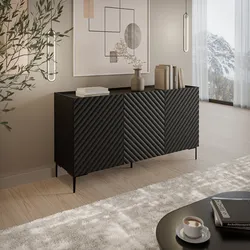 Madia 165x75h cm nero cannettato obliquo con piedi nero e 3 ante - Emerald