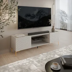 Mobile porta tv 180x54 h cm cashmere cannettato obliquo con 2  ante e piedi oro - Emerald