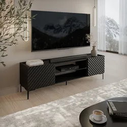 Mobile porta tv 180x54 h cm nero cannettato obliquo con 2  ante e piedi nero - Emerald