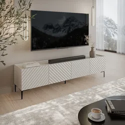 Mobile porta tv 200x54h cm cashmere cannettato obliquo con 4 ante e piedi nero - Emerald