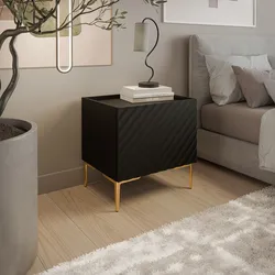 Set 2 comodini 46x47 h cm nero cannettato obliquo con 1 anta e piedi oro - Emerald