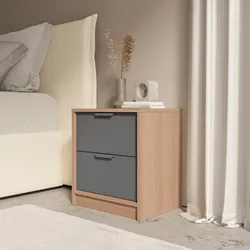 Comodino 45x49h cm legno antracite e rovere con 2 cassetti - Aubin