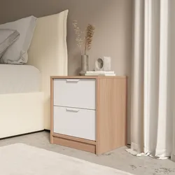 Comodino 45x49h cm legno bianco e rovere con 2 cassetti - Aubin