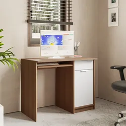Scrivania 100x50 cm in legno bianco e rovere con 1 anta e 1 cassetto - Aubin