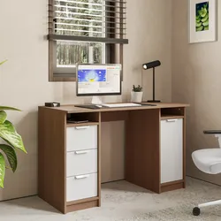 Scrivania 120x50 cm legno bianco e rovere con 1 anta e 3 cassetti - Aubin