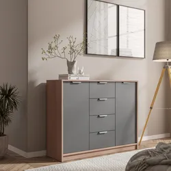 Madia 115x88h cm in legno antracite e rovere con 4 cassetti - Aubin