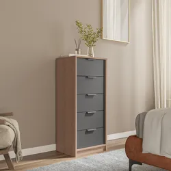 Cassettiera 44x108h cm legno antracite e rovere con 5 cassetti - Aubin