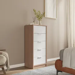 Cassettiera 44x108h cm rovere e legno bianco con 5 cassetti - Aubin