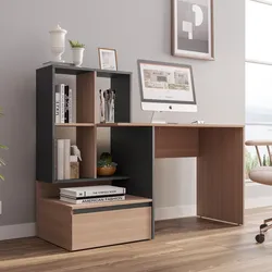 Scrivania 145x52 cm legno antracite e rovere con libreria e cassettone - Pretty