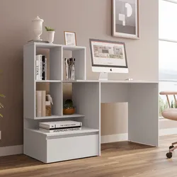 Scrivania 145x52 cm legno bianco con libreria e cassettone - Pretty