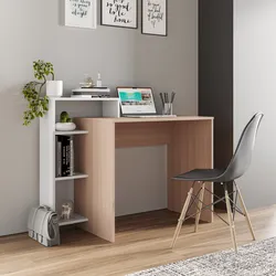 Scrivania 145x52 cm legno bianco e frassino con libreria e cassettone - Pretty