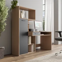 Scrivania con mobile contenitore 150x150h cm in legno effetto rovere e antracite - Shack
