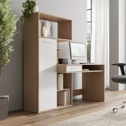 Scrivania con mobile contenitore 150x150h cm in legno effetto rovere e bianco - Shack