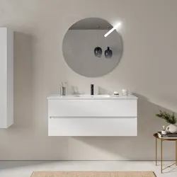 Mobile bagno sospeso 120 cm bianco opaco con 2 cassetti e lavabo con specchio - Cuki
