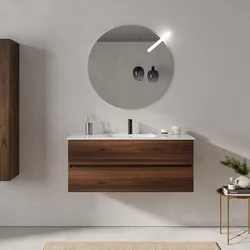 Mobile bagno sospeso 120 cm rovere deciso con 2 cassetti e lavabo con specchio - Cuki