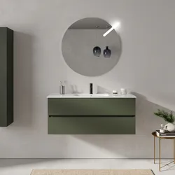 Mobile bagno sospeso 120 cm verde cemento con 2 cassetti e lavabo con specchio - Cuki