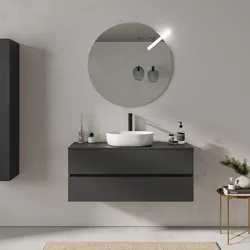 Mobile bagno sospeso 120 cm antracite con 2 cassetti e top con specchio - Cuki