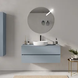 Mobile bagno sospeso 120 cm carta da zucchero con 2 cassetti e top con specchio - Cuki