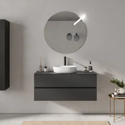 Mobile bagno sospeso 120 cm nero opaco con 2 cassetti e top con specchio - Cuki